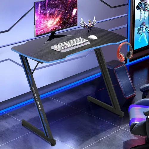 Miniatura 2 de Dkelincs Escritorio de juegos de 89 cm para PC, escritorio de oficina en casa, mesa de juegos en forma de Z. Estación de trabajo para jugadores Azul