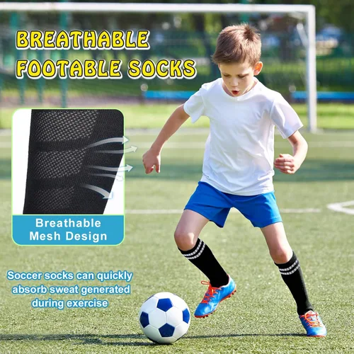 Miniatura 7 de 6 pares de calcetines elásticos de fútbol para niños, calcetines de tubo alto hasta la rodilla, coloridos calcetines de fútbol atlético para niños