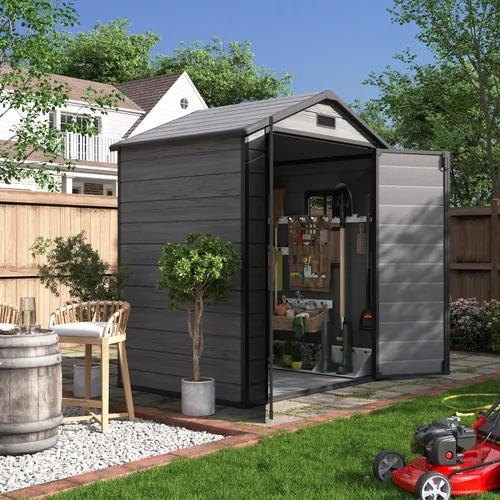 Miniatura 11 de UDPATIO Outdoor Storage Shed 5x3 FT, Garden Resin Shed for Bike, Garbage Can, Tools, Outside Plastic Sheds with Floor for Backyard, Patio, Lawn