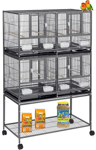 Jaula Doble Apilable con Centro Dividido, Puertas de Caja de Anidación Lateral para Criador de Aves de Vuelo, Jaula Doble Rodante para Aviarios,