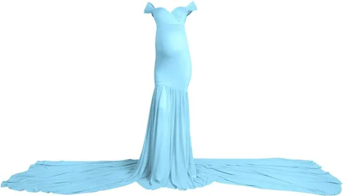 Miniatura 6 de Vestido de maternidad para mujer para fotografía, sirena con hombros descubiertos, ajustado, vestido de gasa, holgado, para baby shower, maxi