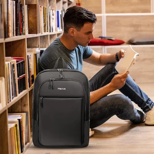 Miniatura 6 de MOSISO Mochila para laptop, mochila compacta y delgada para computadora, bolsa de viaje para computadora portátil, mochila casual con correa de Negro