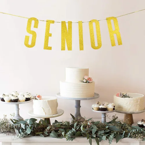 Miniatura 2 de Cartel dorado con purpurina para graduación de felicitaciones, decoración de banderines para fiesta de graduación de secundaria