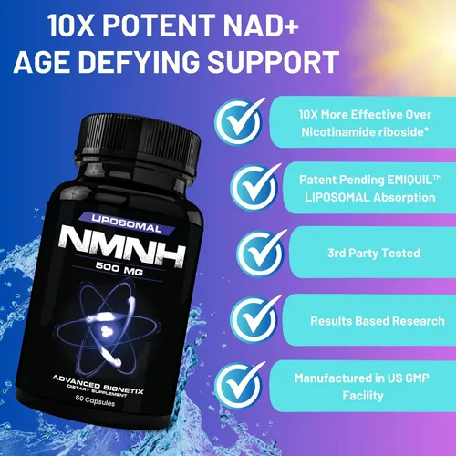 Miniatura 2 de Advanced Bionetix NMNH liposomal 500 mg por porción - Alternativa al suplemento NMN - 60 cápsulas (mononucleótido de dihidronicinamida) Suplemento