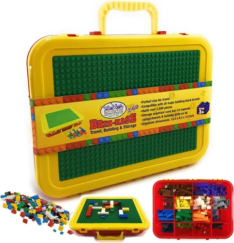 Matty's Toy Stop Brik-Kase 2-GO - Estuche organizador de viaje, construcción, almacenamiento y organizador de 13 pulgadas con tapa de placa de