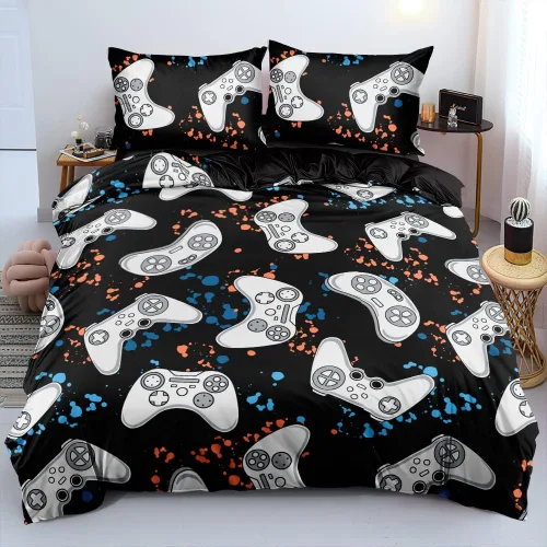 Miniatura 21 de Juego de funda de edredón de tamaño individual con estampado 3D de Gamepad azul para niños, fundas de edredón y fundas de almohada para dormitorio