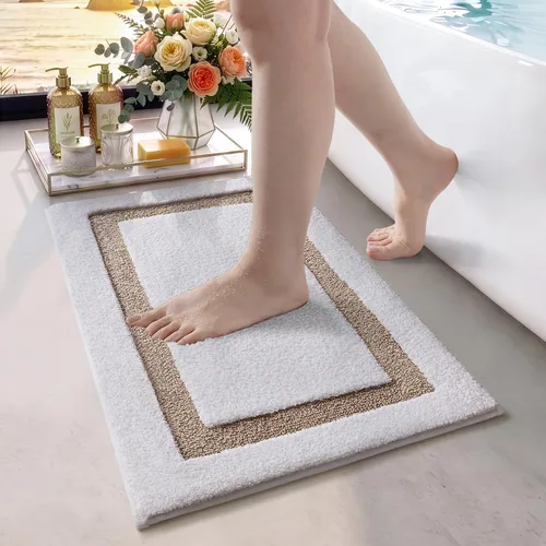LUMI Tapetes de baño blancos, de microfibra suave y absorbente, antideslizantes, lavables, de secado rápido, para baño, ducha, bañera, suelo, blanco