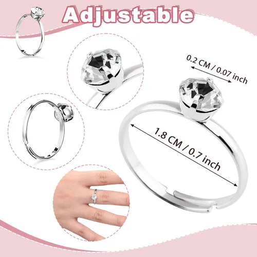 Miniatura 2 de Naler Paquete de 52 anillos plateados para despedida de soltera, anillos de compromiso de diamantes plateados para decoración de mesa de boda