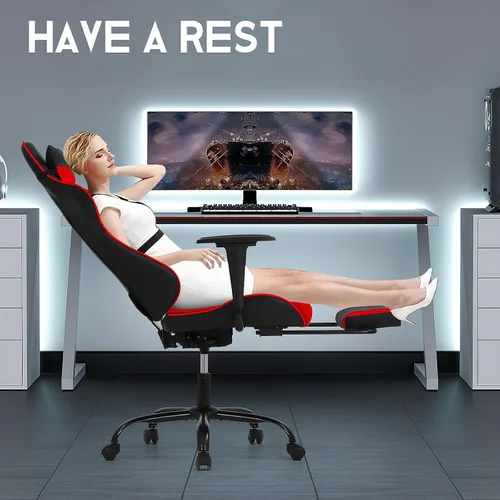 Miniatura 7 de BLKMTY Silla para videojuegos, silla reclinable para computadora con reposapiés y soporte lumbar, sillas de juego de altura ajustable con asiento
