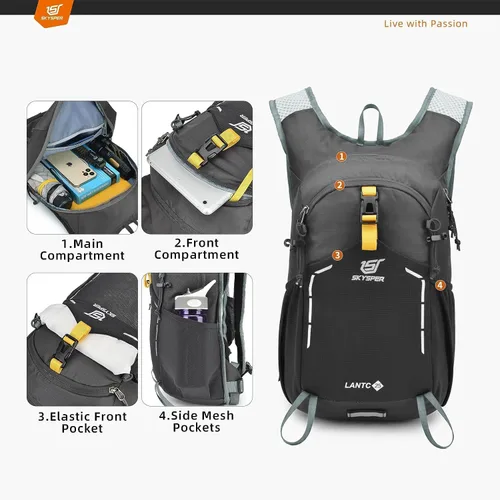 Miniatura 2 de SKYSPER - Mochila pequeña de senderismo - Mochila de viaje de 15L, ligera, resistente al agua, mochilas de senderismo para mujeres y hombres, Gris