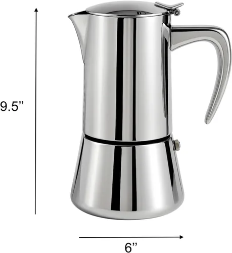 Miniatura 3 de Cafetera de acero inoxidable para estufa, olla italiana Moka, cafetera espresso compatible con inducción con válvula de seguridad (6 tazas)