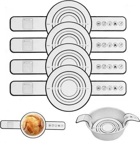 Bandolera de silicona para horno holandés, paquete de 4 alfombrillas de silicona para hornear con asas extralargas para transferencia de masa madre,