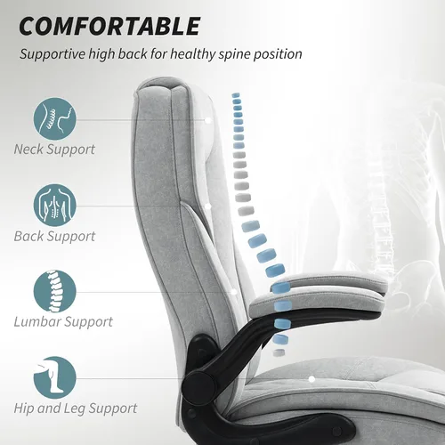Miniatura 4 de HOMCOM Silla de oficina con respaldo alto, silla de escritorio ejecutiva con ruedas giratorias, reposabrazos abatible, altura ajustable, silla