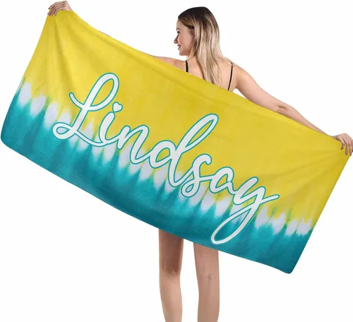 Miniatura 20 de MyPupSocks Toallas de playa personalizadas de teñido anudado para niños y adultos, toalla de piscina, regalos personalizados con nombre, toallas