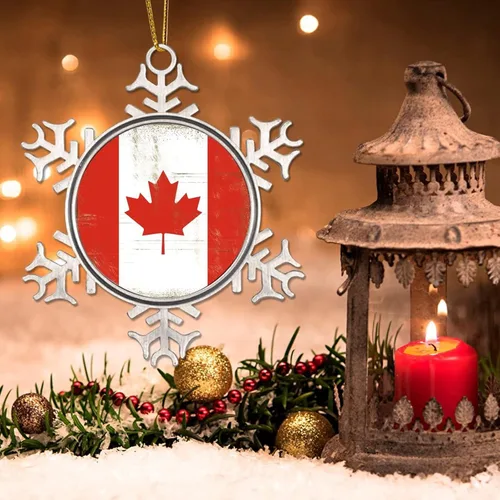Miniatura 3 de Adorno de metal de copo de nieve de Canadá, recuerdo de Navidad, regalo de recuerdo patriótico, adorno colgante de Navidad, bandera nacional