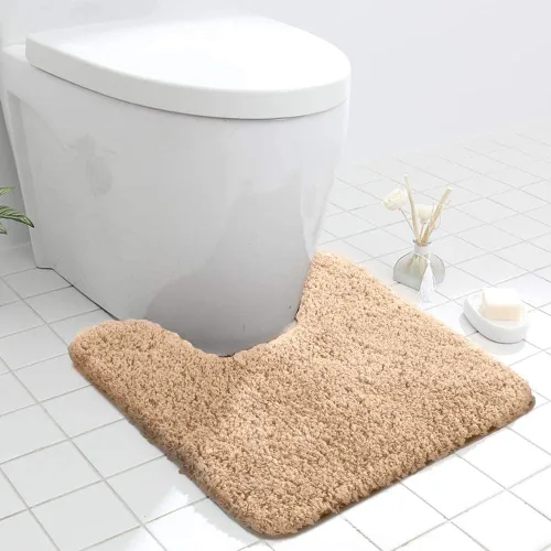 Seavish Alfombra de baño de contorno beige de lujo, alfombras de baño peludas de 19.6 x 19.6 pulgadas, antideslizante, eficiente, absorbente de