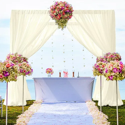 Miniatura 18 de DUOBAO Cortina de gasa rosa, 2 paneles de 29 x 96 pulgadas, cortinas de telón de fondo de boda, cortinas de playa transparentes para sala de estar