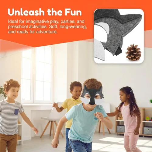 Miniatura 3 de Toyvian 3 máscaras de lobo de fieltro de animales de media cara máscara de disfraz decoración de disfraces regalos de fiesta para niños que usan gris