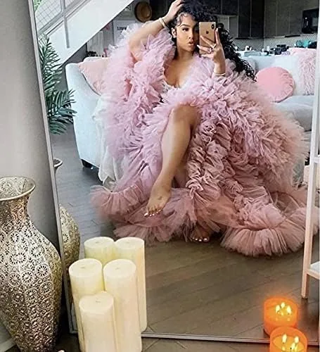 Miniatura 6 de Yexinbridal Bata de maternidad de tul para sesión de fotos, vestido largo hinchado para novia, vestido de lencería ilusión