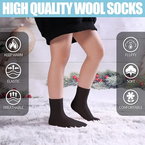Miniatura 4 de MQELONG Calcetines de lana para niños niñas y niños lindos animales gruesos cálidos calcetines de invierno 6 pares