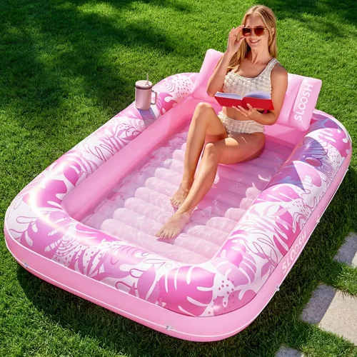 Miniatura 19 de Flotador inflable de bronceado para piscina Sloosh, 70 x 46 pulgadas, flotadores de piscina para adultos con almohada, 4 en 1, balsa de baño de sol