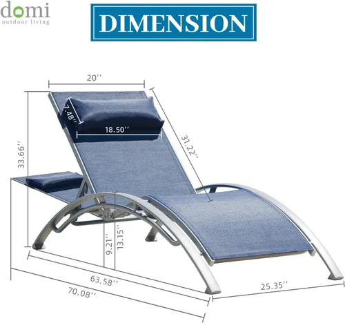 Miniatura 2 de domi outdoor living Domi - Juego de 2 sillas de salón de aluminio para exteriores con 5 posiciones ajustables, tumbona al aire libre para piscina