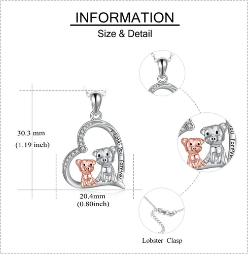 Miniatura 5 de Collar de cerdo de plata de ley S925, collar de cerdo de origami para mujer