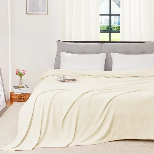 Miniatura 20 de RYB HOME Ropa de Cama Manta de Franela Tamaño Throw Todas las Estaciones Manta Ligera de Microfibra Suave que Ajusta Cubierta de Cama Colcha Crema