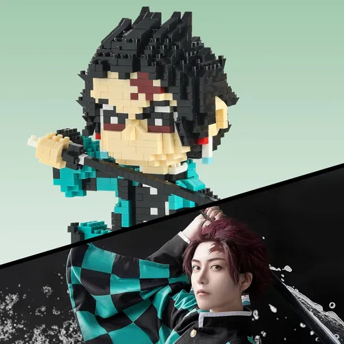 Miniatura 2 de MACTANO Figura de Demonio de Anime Micro Mini Conjunto de Construcción de Tanjiro Kamado del Cazador de Demonios, Juego de Construcción de Bloques