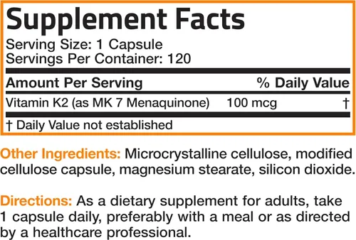Miniatura 8 de Bronson Vitamina K2 como MK-7 Menaquinona 100 mcg sin OGM, 120 cápsulas