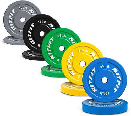 Miniatura 10 de RitFit Color Coded Bumper Plate, Olympic Bumper Plate for Barbell, 2-Inch Bumper Weight Plates With Steel Insert, rubber weight plates for Strength
