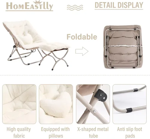 Miniatura 4 de Silla Platillo con Otomán, Cómoda Silla Plegable de Gran Tamaño, Silla de Lectura de Piel Sintética para Adultos, Silla Perezosa Plegable de Acento