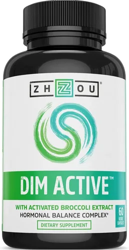 Zhou DIM Active - Suplemento DIM, equilibrio hormonal para mujeres y hombres, apoyo hormonal con 250 mg de diindolilmetano - 60 cápsulas veganas