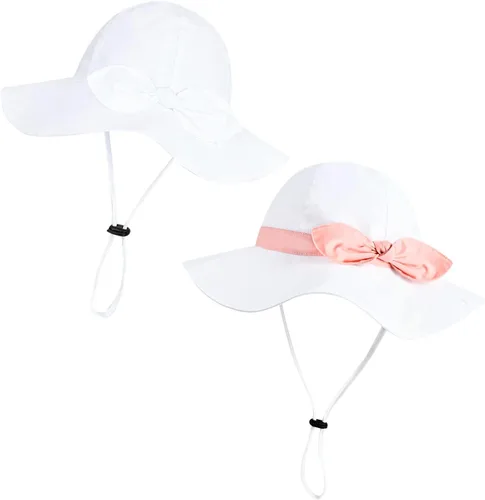 Miniatura 71 de Sombrero de sol para bebé niña con UPF 50+ sombrero de playa ajustable para exteriores con ala ancha