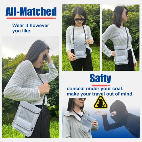 Miniatura 6 de Cartera de viaje, billetera de pasaporte con bloqueo RFID para mujer, impermeable, con cuello delgado, carteras de mujer, antirrobo, bolso