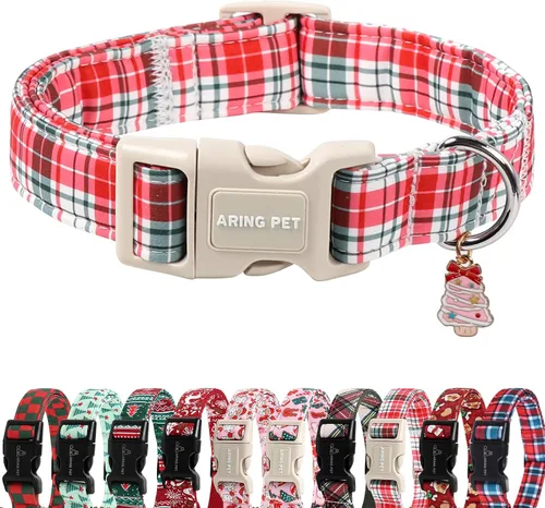 Miniatura 42 de Aring Pet Collar navideño para perro, lindo, ajustable, de algodón, para cachorros, perros pequeños, medianos y grandes, con copos de nieve, rojo Z