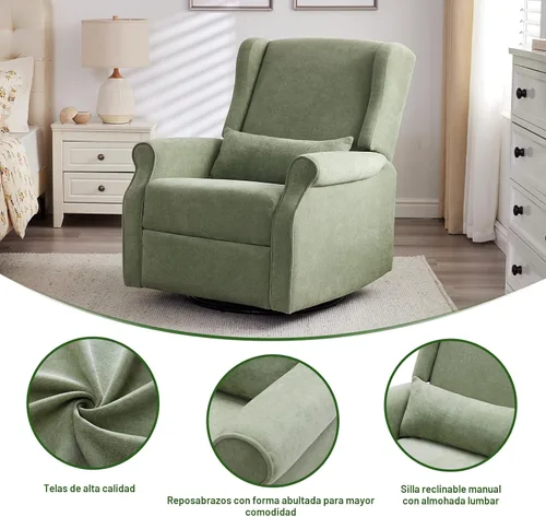 Miniatura 6 de Eiayeebil Silla reclinable giratoria para guardería, mecedora con reposapiés, silla reclinable mecedora para guardería, sillón reclinable para sala