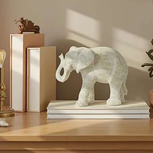 Miniatura 6 de Guichifun Estatuas de Elefante Decorativas Figuras Coleccionables - Decoración de Elefante Bohemio de Resina Crema Hecho a Mano Trae Buena Suerte