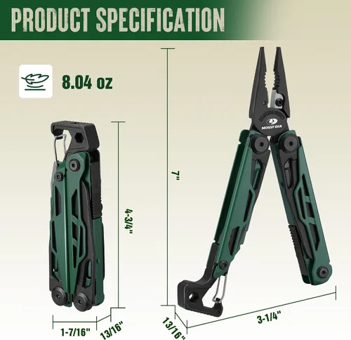 Miniatura 3 de MOSSY OAK Alicates Multiherramienta Mecanizados por CNC, Herramienta Múltiple 27-en-1 con Cuchillo de Bolsillo, Iniciador de Fuego y Silbato