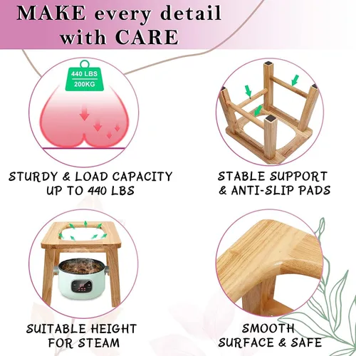Miniatura 4 de Asiento de vapor Yoni de madera con cuatro patas, silla de vapor V vapor en Hom eattachment H 14.7 pulgadas, asiento yoni para mujer v vapor