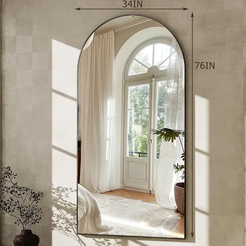 Miniatura 6 de GLSLAND - Espejo de pared con forma de arco de 34 x 76 pulgadas, espejo de cuerpo completo con marco de aleación de aluminio de alta definición