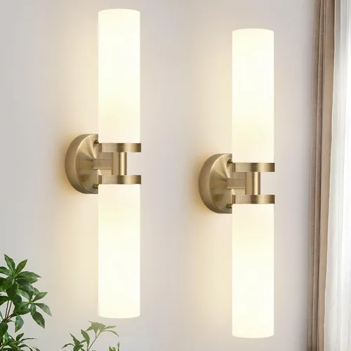 Miniatura 17 de Juego de 2 apliques de pared, apliques de baño de níquel cepillado cableados con vidrio transparente, apliques modernos para decoración de pared