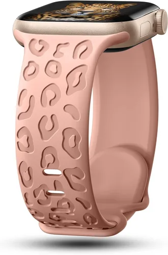 CreateGreat Bandas Grabadas Compatibles con Apple Watch de 40mm 41mm 38mm 42mm 44mm 45mm 46mm 49mm, Correa de Silicona Suave con Patrón de Leopardo