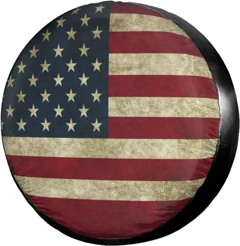 Miniatura 18 de Cubierta de Neumático de Repuesto con Bandera Negra de América con Agujero para Cámara de Respaldo Cubierta de Neumático de Rueda Compatible