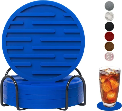 Miniatura 13 de Juego de 6 posavasos de silicona para bebidas con soporte, impermeables, antideslizantes, reutilizables, posavasos duraderos para mesa, bar