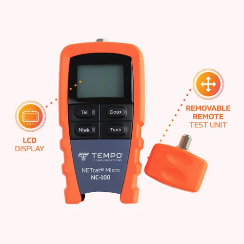Miniatura 7 de TEMPO NC-100 NETcat Micro Herramienta de prueba de cableado, prueba de Ethernet coaxial, probador de cable digital para voz, datos, video, coaxial