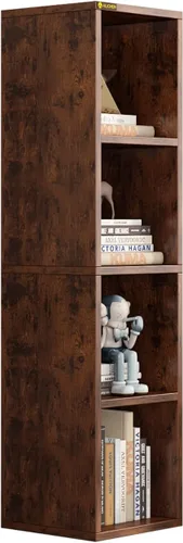 Miniatura 7 de Estantería de 4 estantes, estante de almacenamiento de 4 cubos, mesita de noche pequeña, armario rústico pequeño para sala de estar, dormitorio
