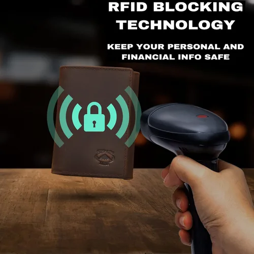 Miniatura 4 de Stealth Mode Trifold portafolios de piel RFID bloqueo bolso para hombres