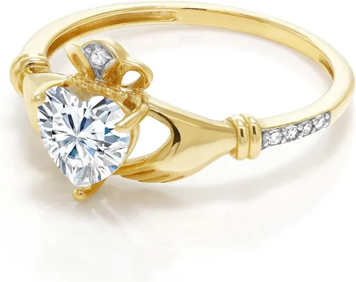 Miniatura 67 de Gem Stone King Anillo de compromiso claddagh celta irlandés de oro amarillo de 10 quilates con piedra preciosa en forma de corazón de 0.236 in