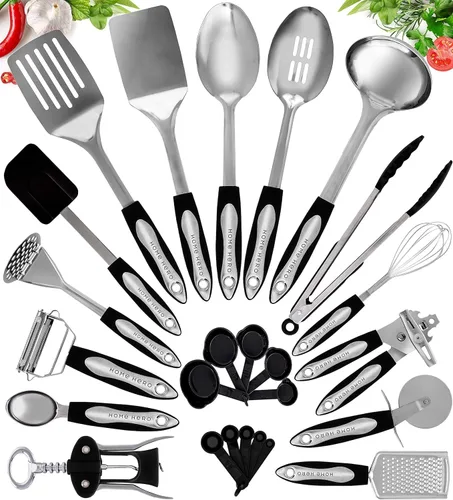 Miniatura 8 de Home Hero Juego de utensilios de cocina de acero inoxidable – Juego de utensilios de cocina de acero inoxidable antiadherente con mango de madera